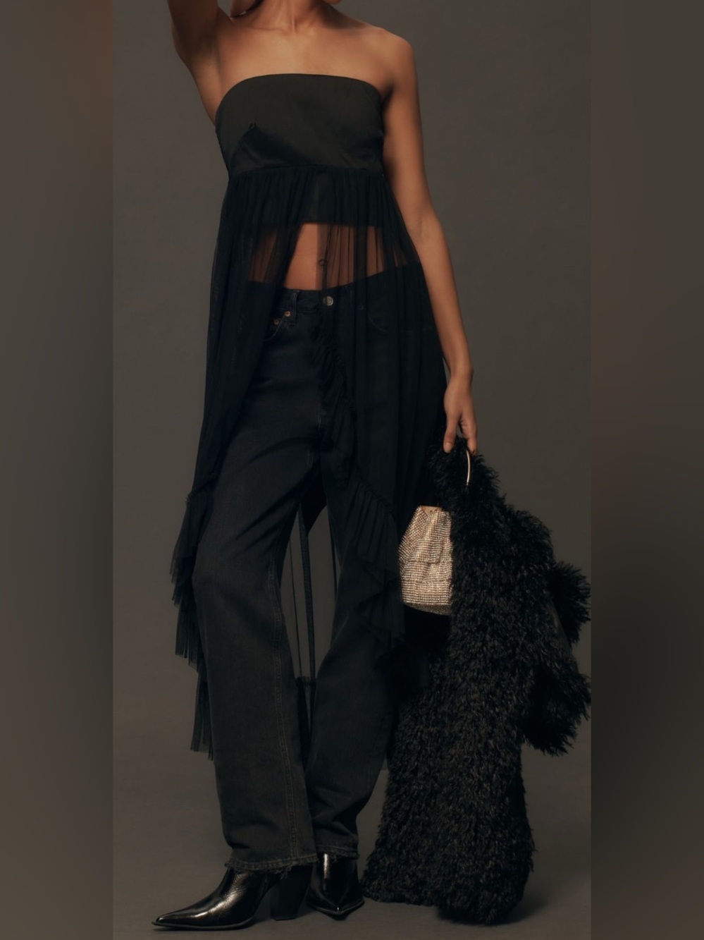 Anthropologie Black Sheer Strapless Tunic